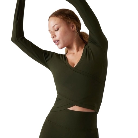 Athleta Tops - Athleta Transcend Wrap Top Large Green Athleisure Work Out Exercise Casual Yoga